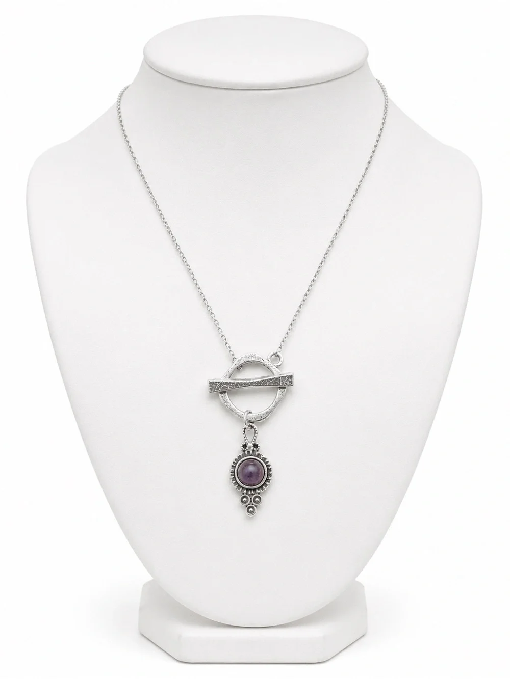 Silver Toggle Necklace Purple Stone Artisan Necklace - Picture 6 of 6